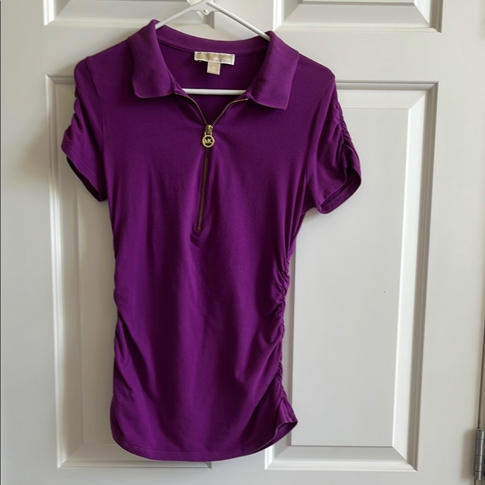 Michael Kors zip ruched polo M